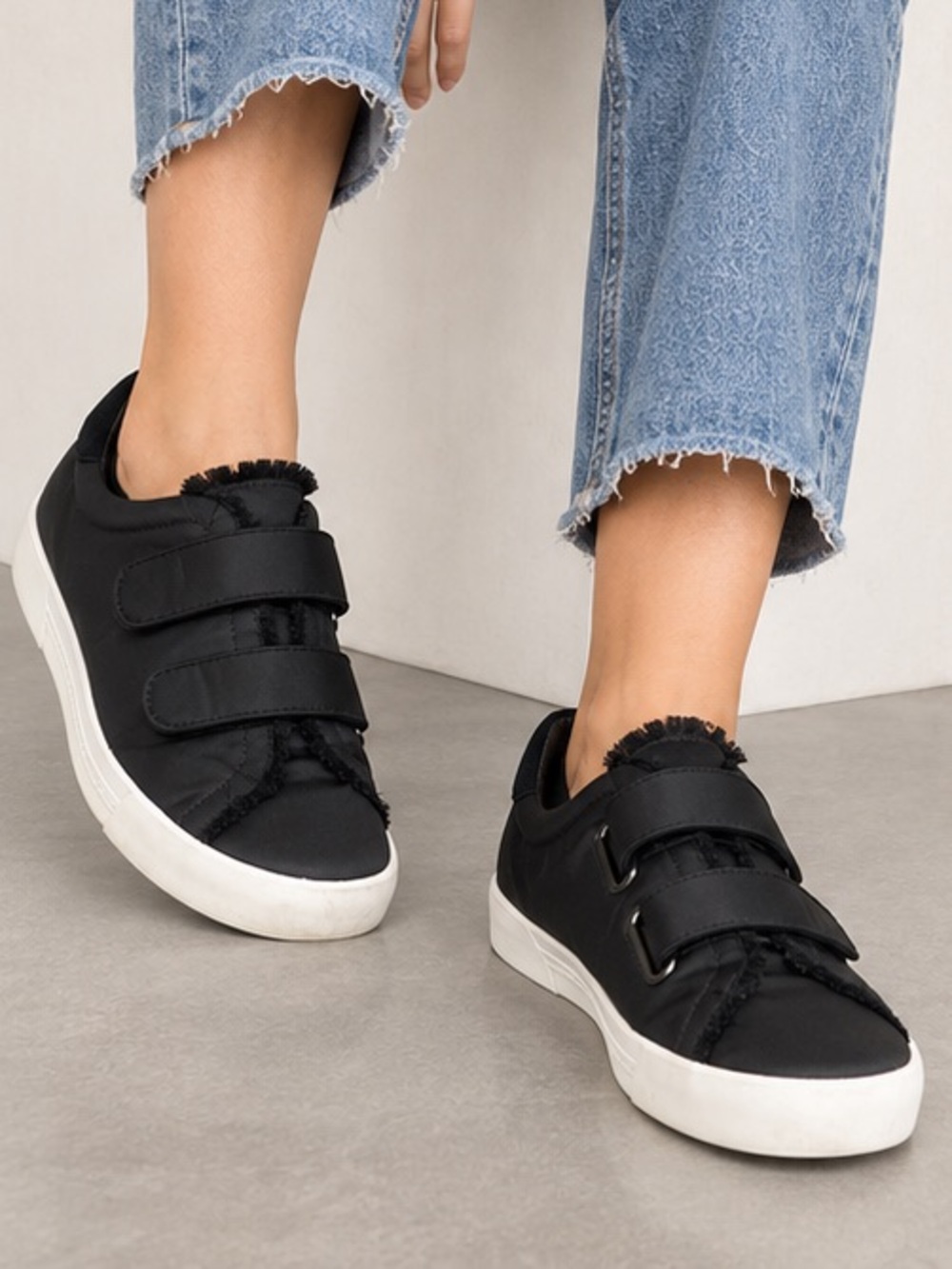 Joie Diata Black Satin Frayed Hook & Loop Sneakers EU 39.5 US 8.5